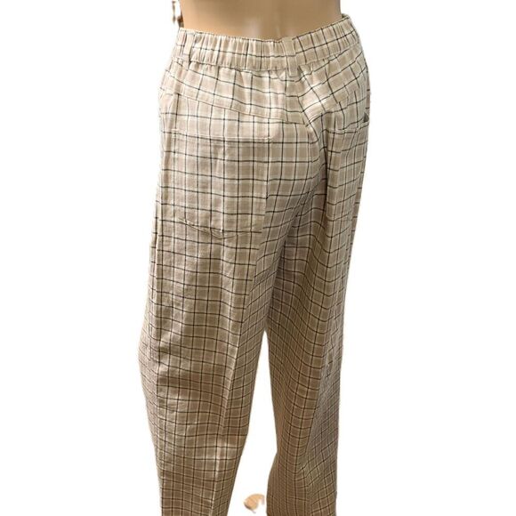 Baxter Wells Neutral Plaid Pattern Linen Blend Pants Sz 10 Preppy Light Academia - Picture 10 of 15